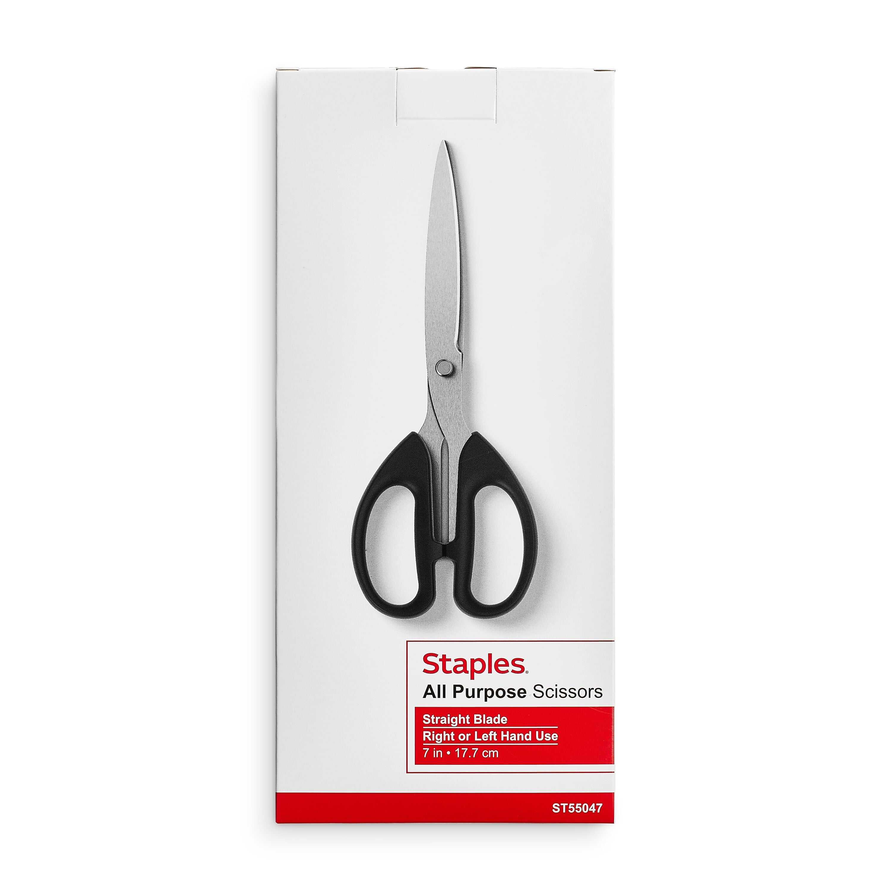 Staples 7" Pointed Tip Stainless Steel Scissors, Straight Handle, Right & Left Handed