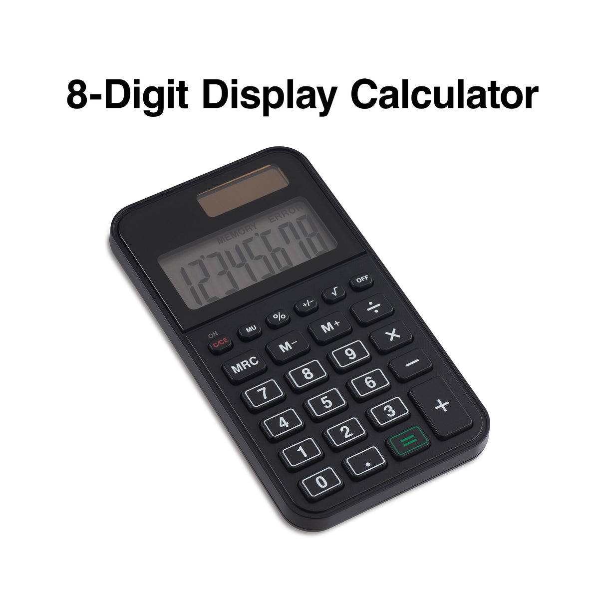 Staples 8-Digit Solar and Battery Basic Pocket Calculator, Black