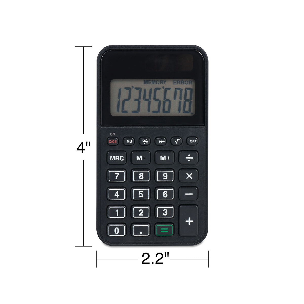 Staples 8-Digit Solar and Battery Basic Pocket Calculator, Black