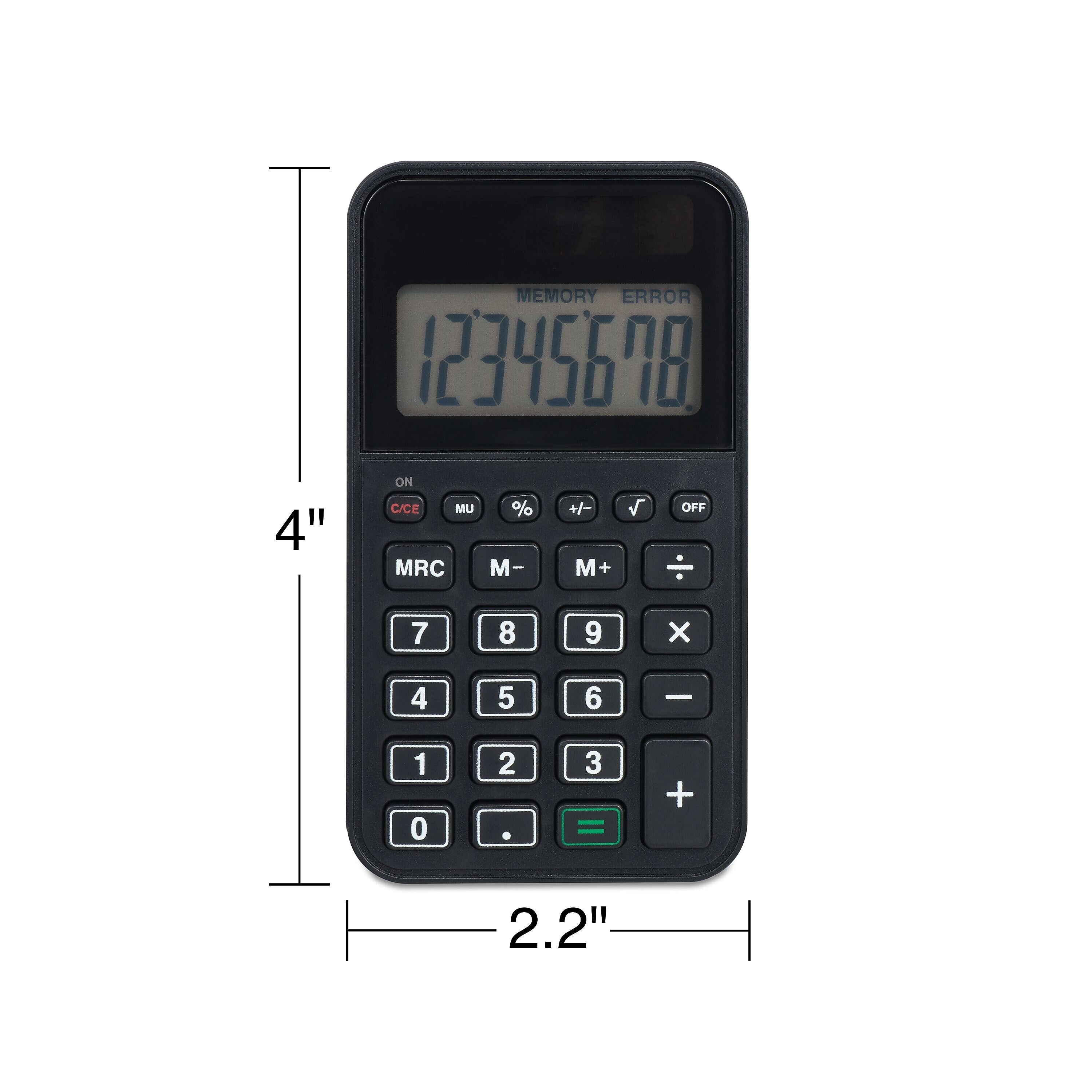 Staples 8-Digit Solar and Battery Basic Pocket Calculator, Black