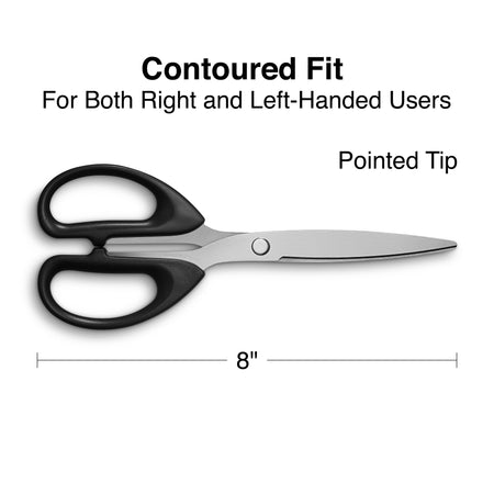 Staples 8" Pointed Tip Stainless Steel Scissors, Straight Handle, Right & Left Handed