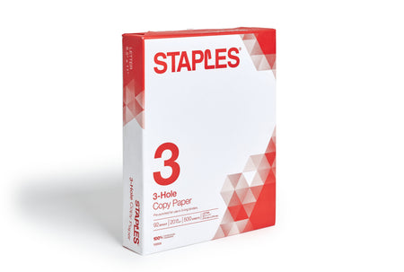 Staples 8.5" x 11" 3-Hole Punched Copy Paper, 20 lbs., 92 Brightness, 500/Ream