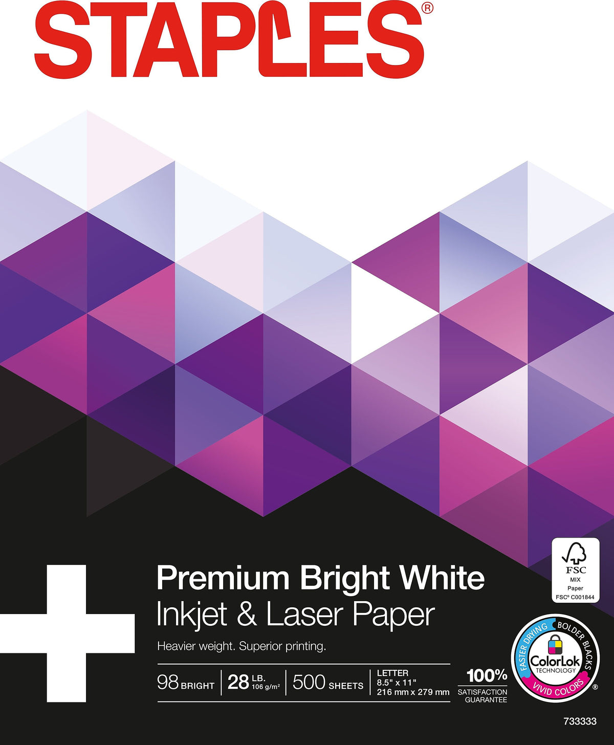 Staples 8.5" x 11" Laser Paper, 28 lbs., 98 Brightness, 500/Ream