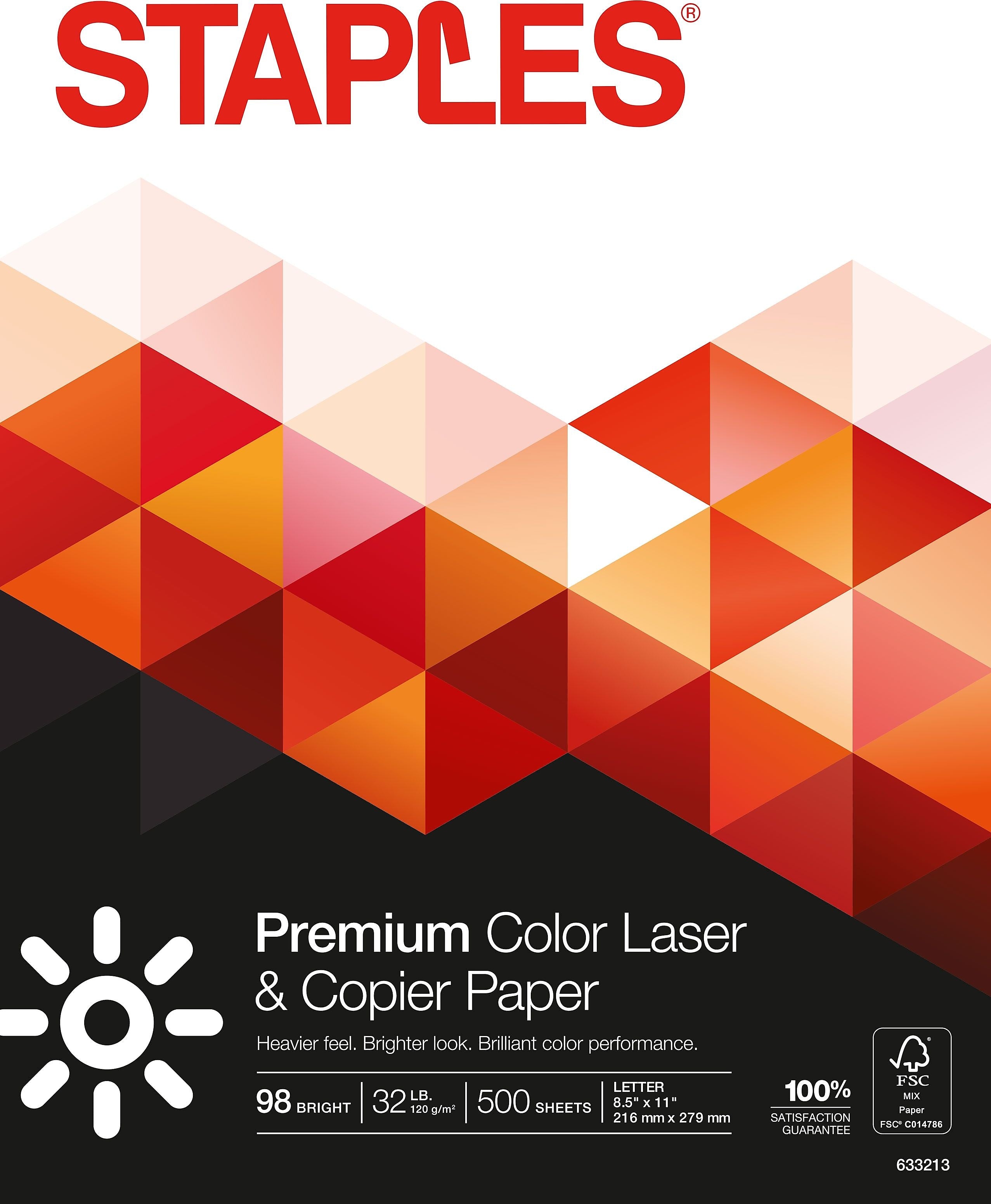 Staples 8.5" x 11" Laser Paper, 32 lbs., 98 Brightness, 500/Ream