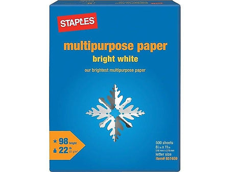 Staples 8.5" x 11" Multipurpose Paper, 22 lbs., 98 Brightness, 500/Ream