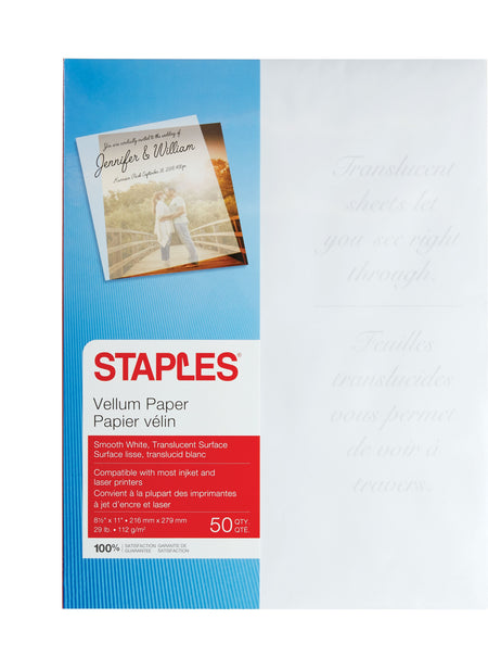 Staples 8.5" x 11" Vellum Paper, 29 lbs., 92 Brightness, 50/Pack