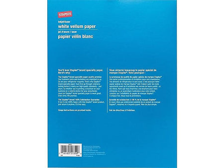 Staples 8.5" x 11" Vellum Paper, 29 lbs., 92 Brightness, 50/Pack