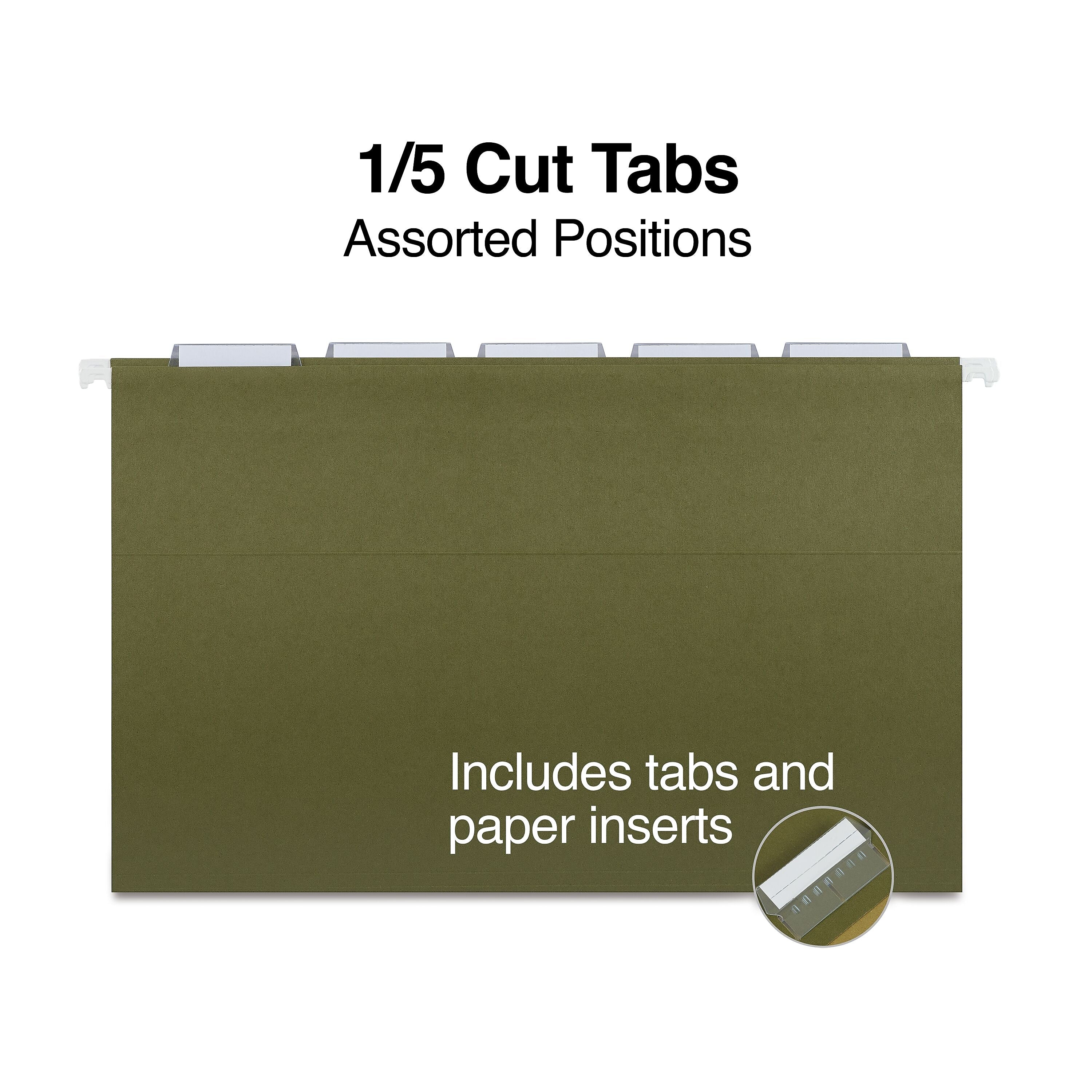 Staples 95% Recycled Hanging File Folder, 1/5-Cut Tab, Legal Size, Standard Green, 50/Box