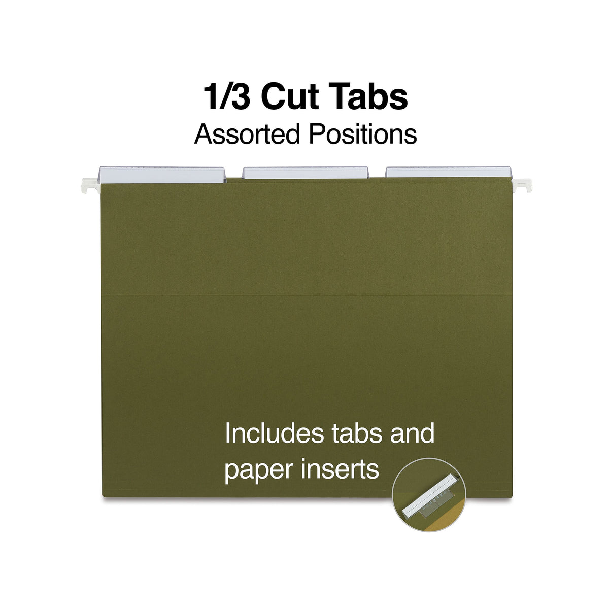 Staples® 95% Recycled Hanging File Folders, 1/3-Cut Tab, Letter Size, Standard Green, 25/Box