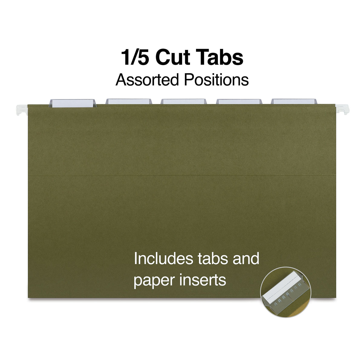 Staples® 95% Recycled Heavy Duty Hanging File Folders, 1/5-Cut Tab, Legal Size, Standard Green, 25/Box