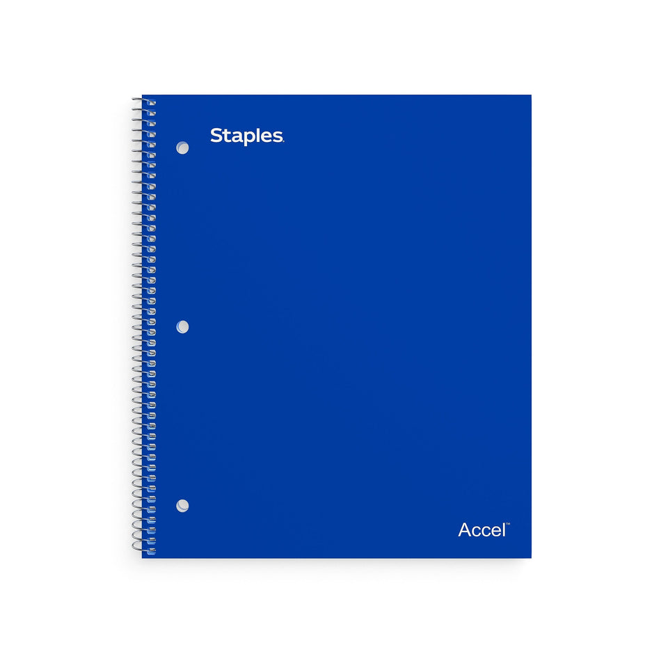 Staples Accel 1-Subject Subject Notebook, 8-1/2" x 11", Graph Ruled, Assorted, 12/Pack