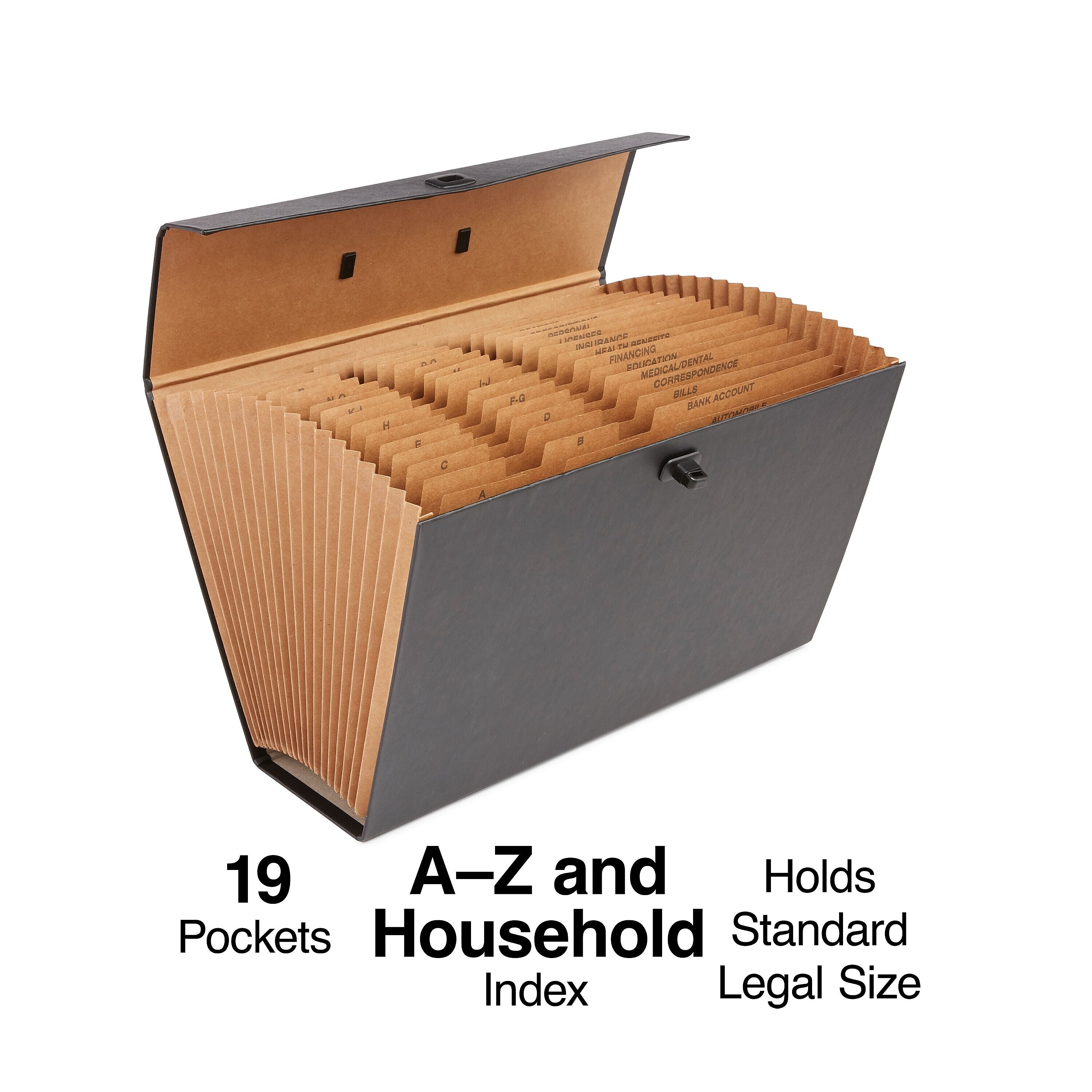 Staples Accordion File, Multiple Index, 19-Pocket, Legal Size, Black
