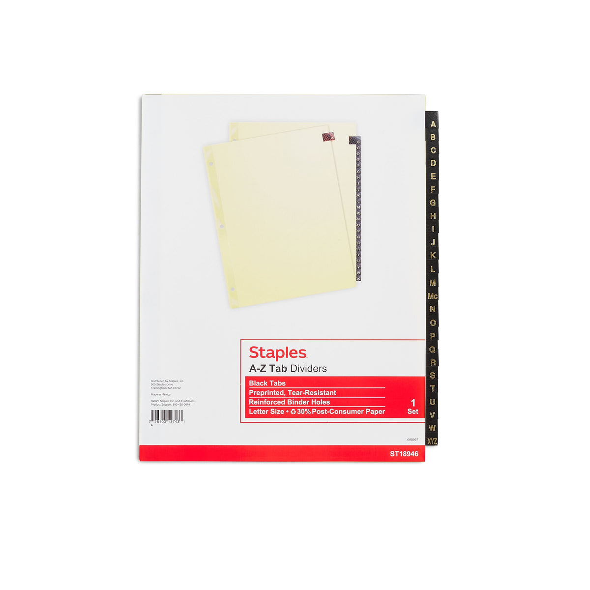 Staples Alphabetical Leather Dividers, 26-Tab, Black