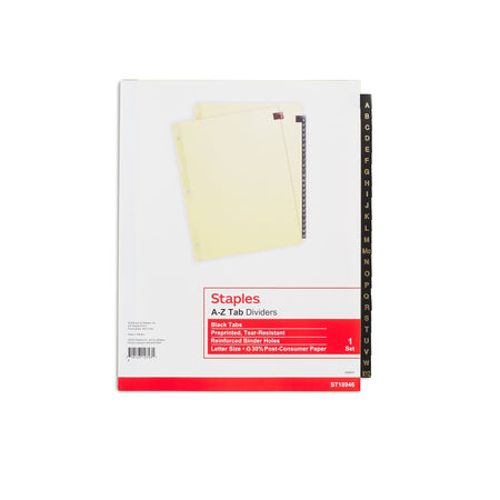 Staples Alphabetical Leather Dividers, 26-Tab, Black