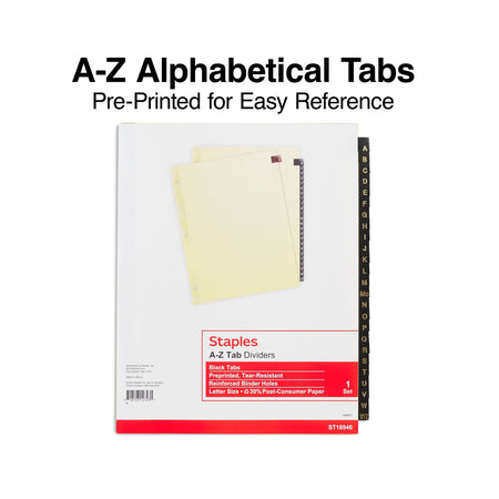 Staples Alphabetical Leather Dividers, 26-Tab, Black