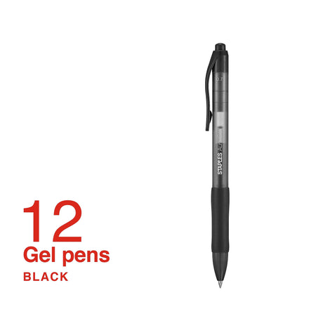 Staples Aura Retractable Gel Pens, Medium Point, Black Ink, Dozen