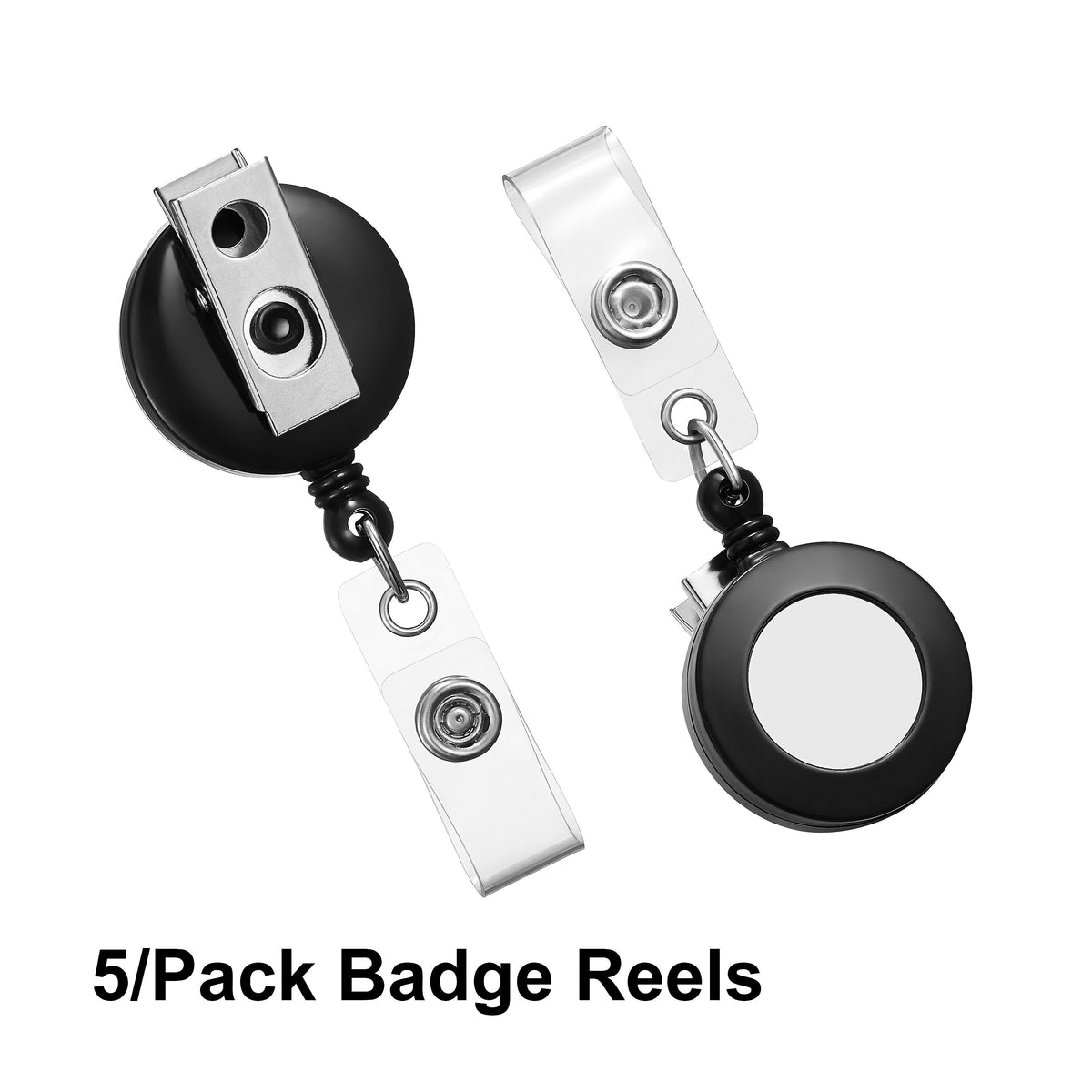 Staples Badge Reels, 33" Retractable Cord Length, Metal, Black, 5/Pack