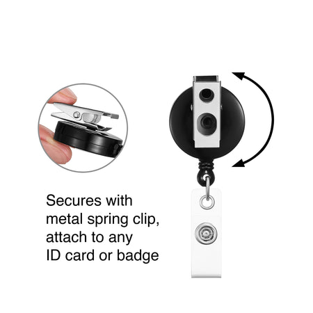 Staples Badge Reels, 33" Retractable Cord Length, Metal, Black, 5/Pack