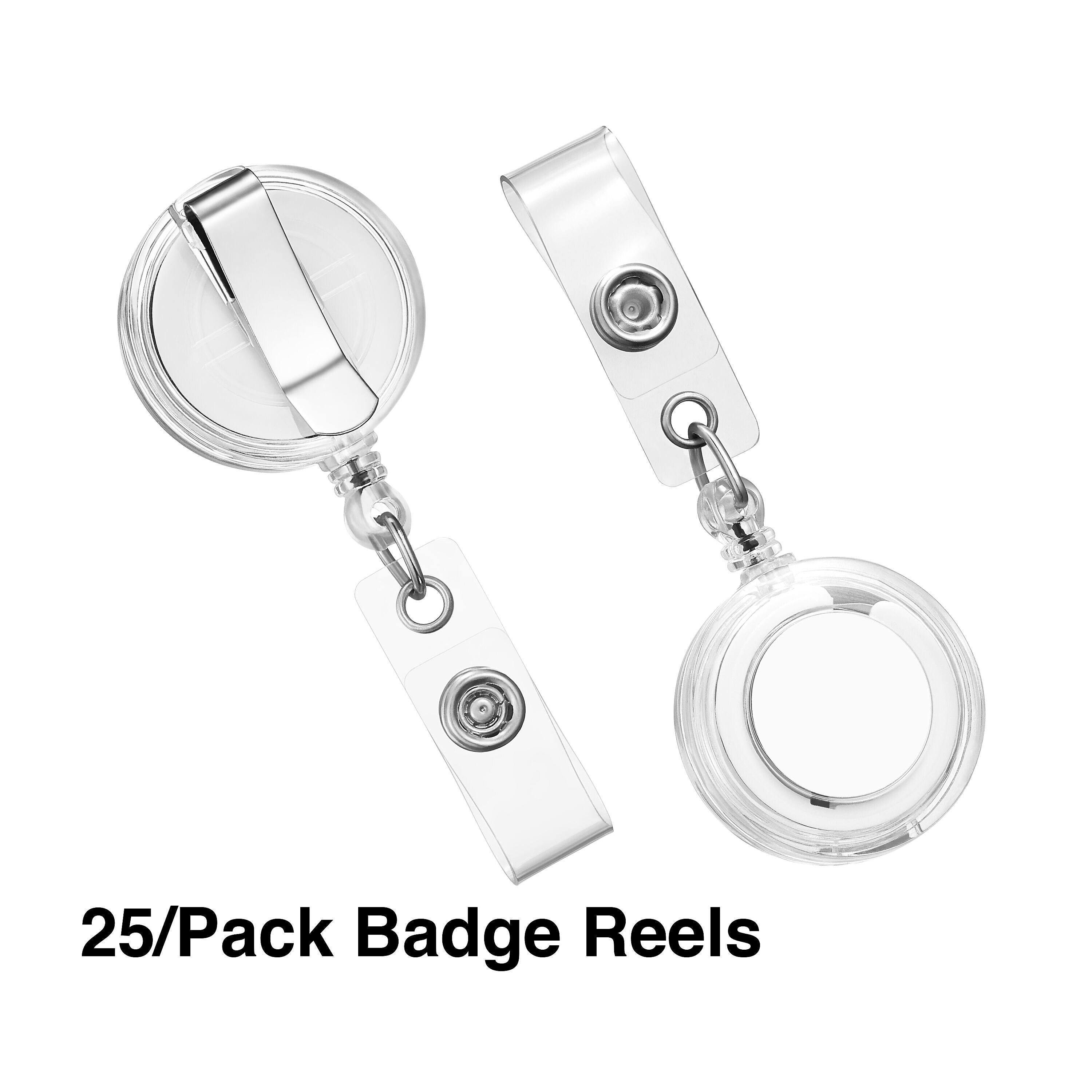 Staples Badge Reels, 33" Retractable Cord Length, Vinyl/Metal, Translucent, 25/Pack