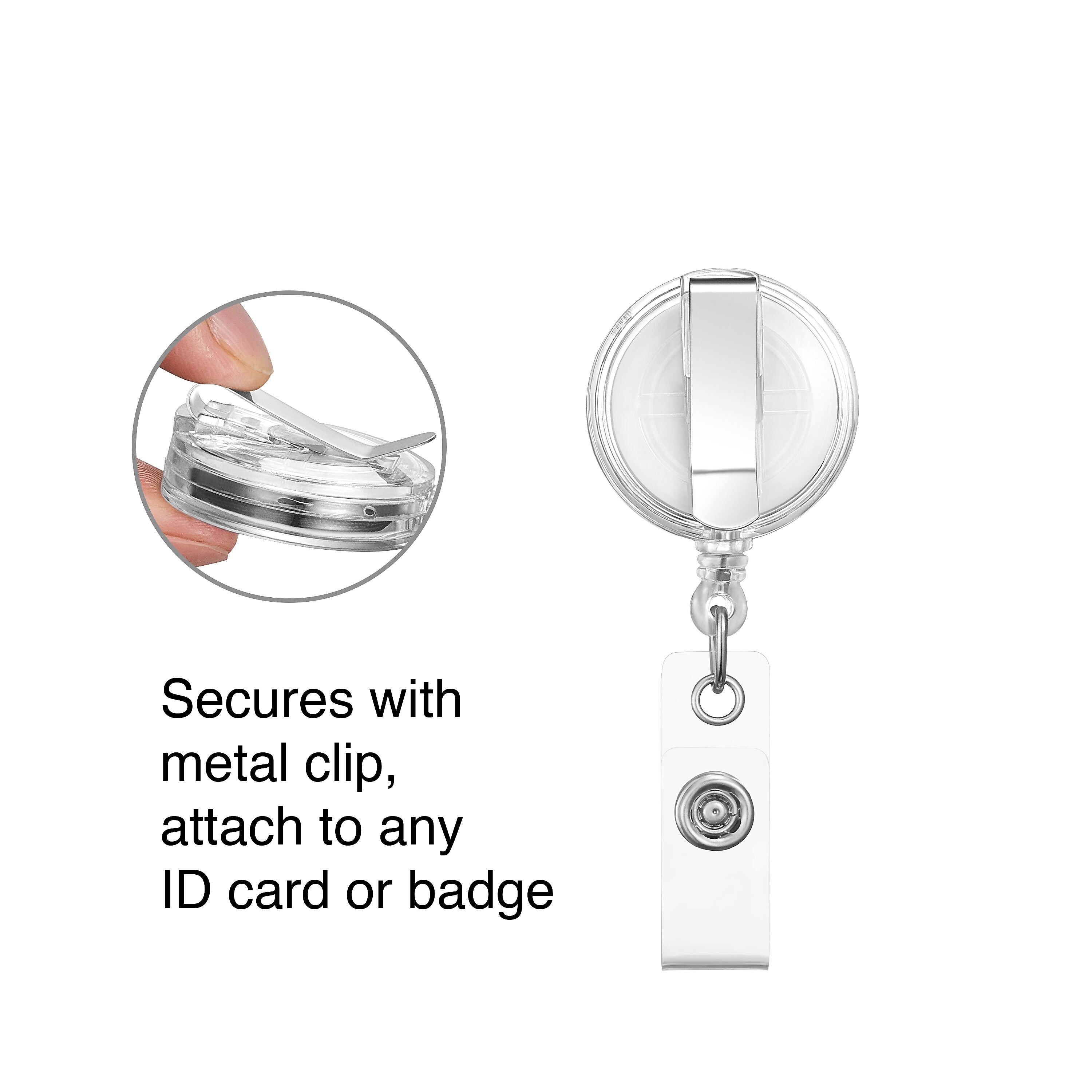 Staples Badge Reels, 33" Retractable Cord Length, Vinyl/Metal, Translucent, 25/Pack