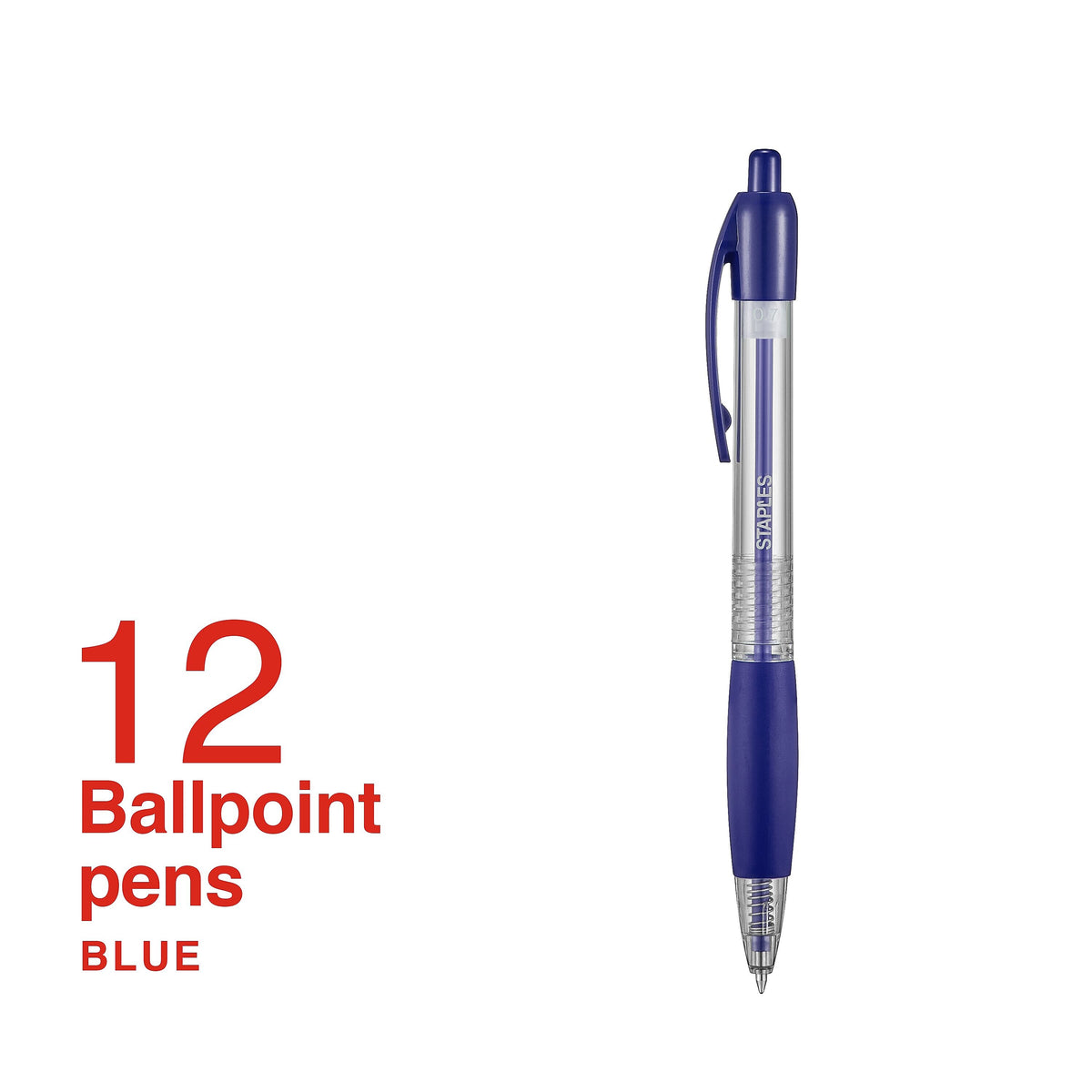 Staples Ballpoint Retractable Pens, Fine Point, Blue Ink, Dozen