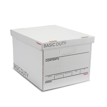 Staples Basic-Duty File Box, Lift Off Lid, Letter/Legal, White/Black, 10/Pack