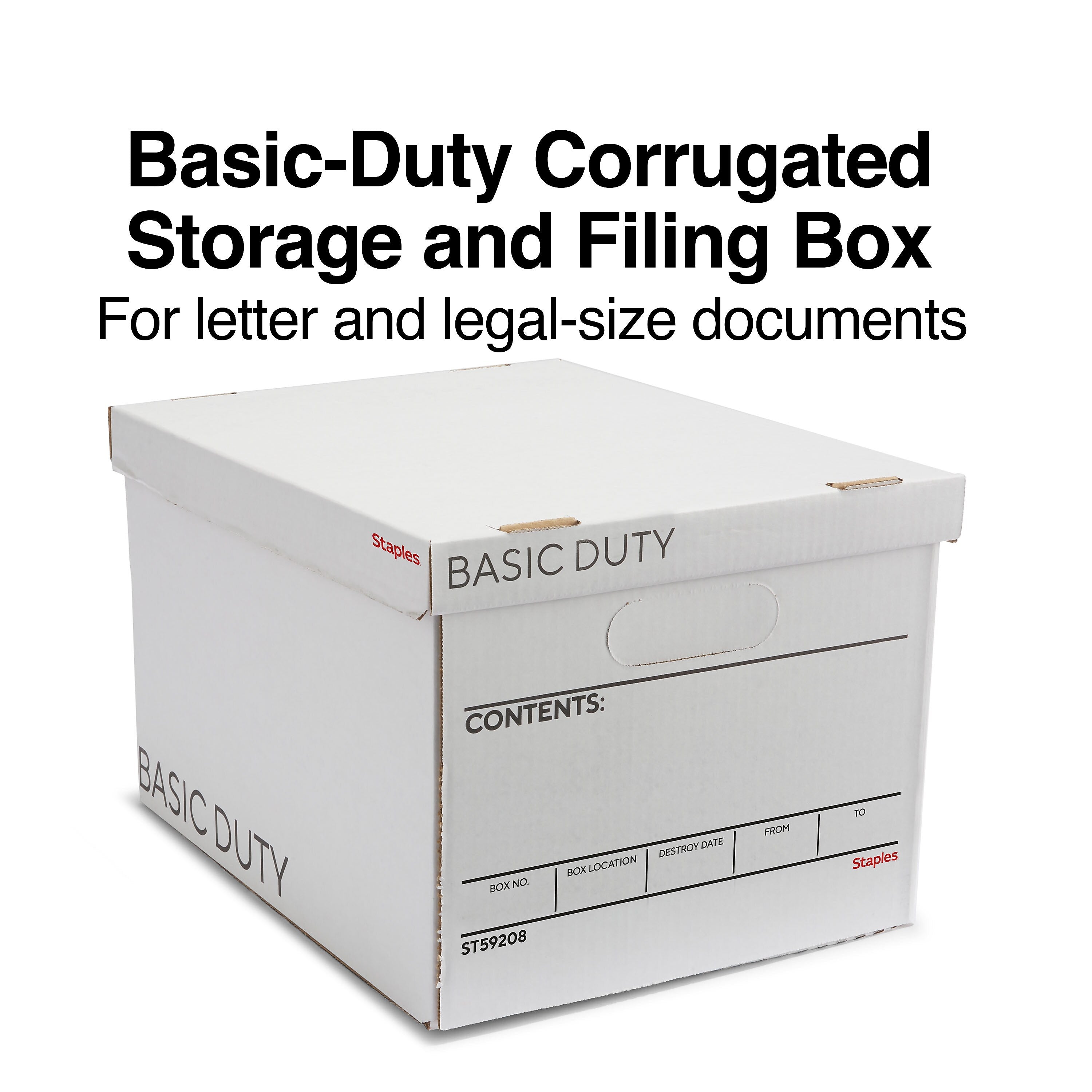 Staples Basic-Duty File Box, Lift Off Lid, Letter/Legal, White/Black, 10/Pack