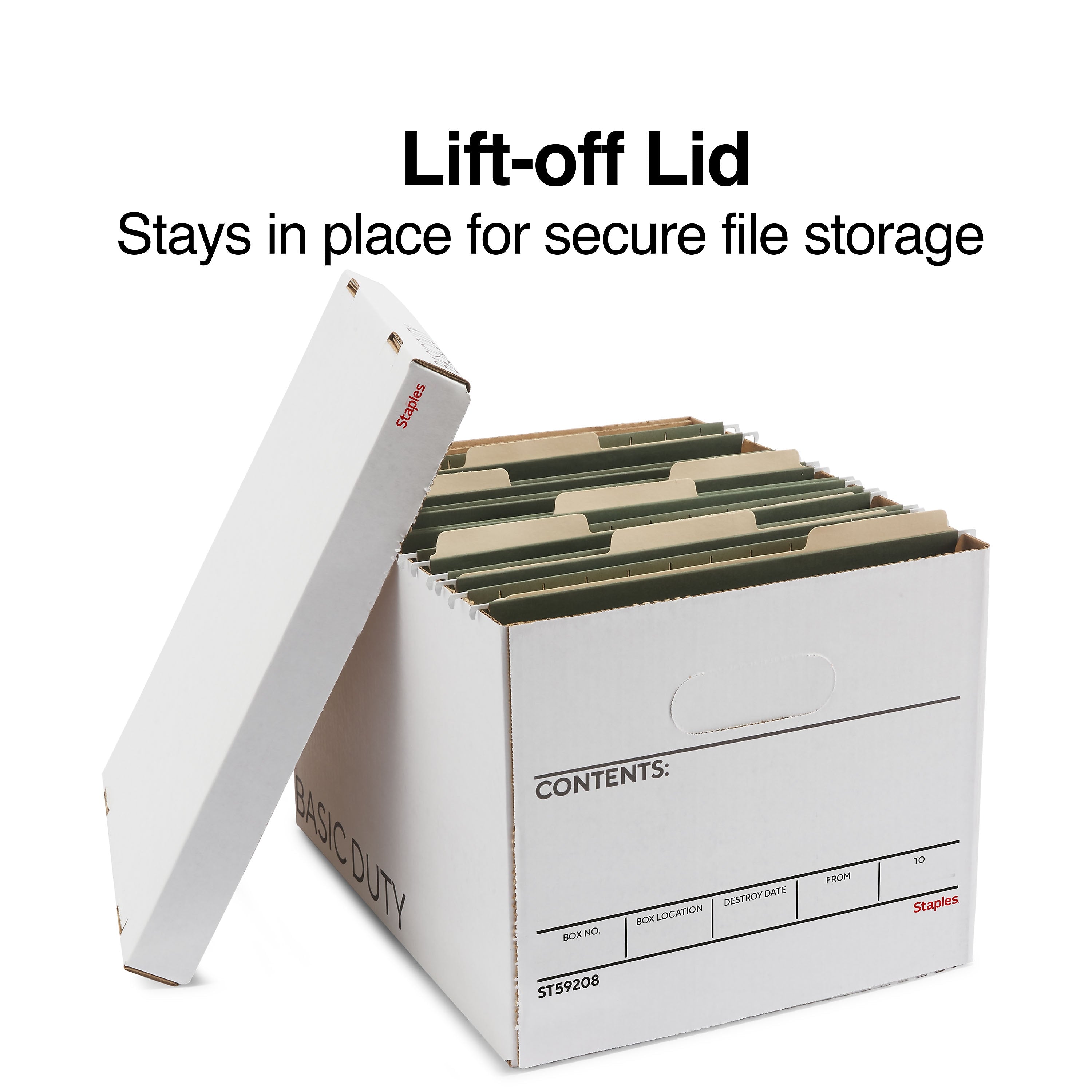 Staples Basic-Duty File Box, Lift Off Lid, Letter/Legal, White/Black, 10/Pack