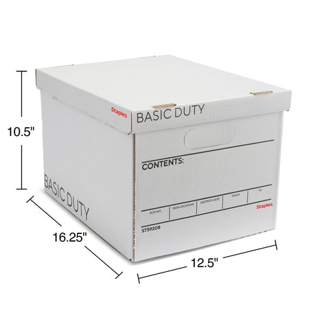 Staples Basic-Duty File Box, Lift Off Lid, Letter/Legal, White/Black, 10/Pack