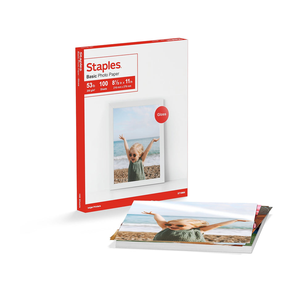 Staples Basic Glossy Photo Paper, 8.5"W x 11"L, 100/Pack