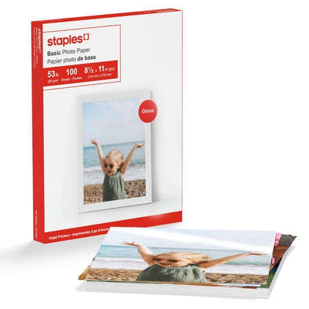 Staples Basic Glossy Photo Paper, 8.5"W x 11"L, 100/Pack