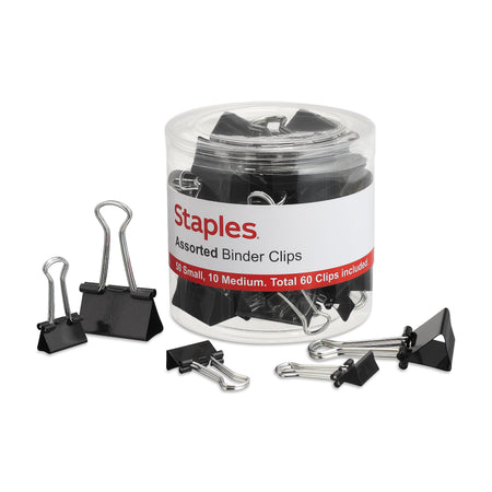 Staples Binder Clips, Assorted, Black, 60/Pack