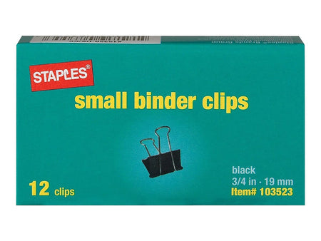 Staples Binder Clips, Small, Black, 12/Pack