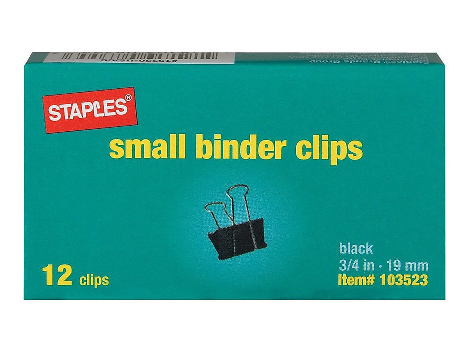 Staples Binder Clips, Small, Black, 12/Pack