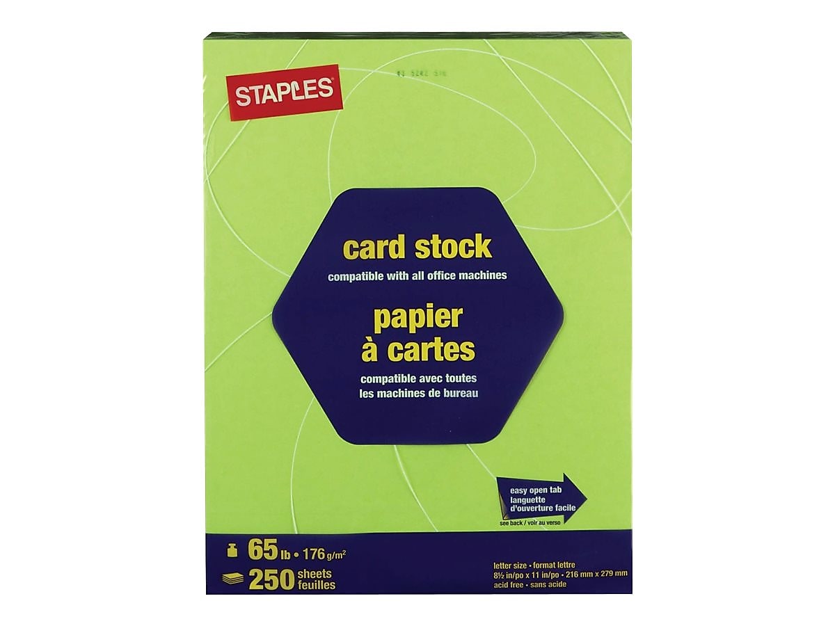 Staples Brights 65 lb. Cardstock Paper, 8.5" x 11", Bright Green, 250 Sheets/Pack