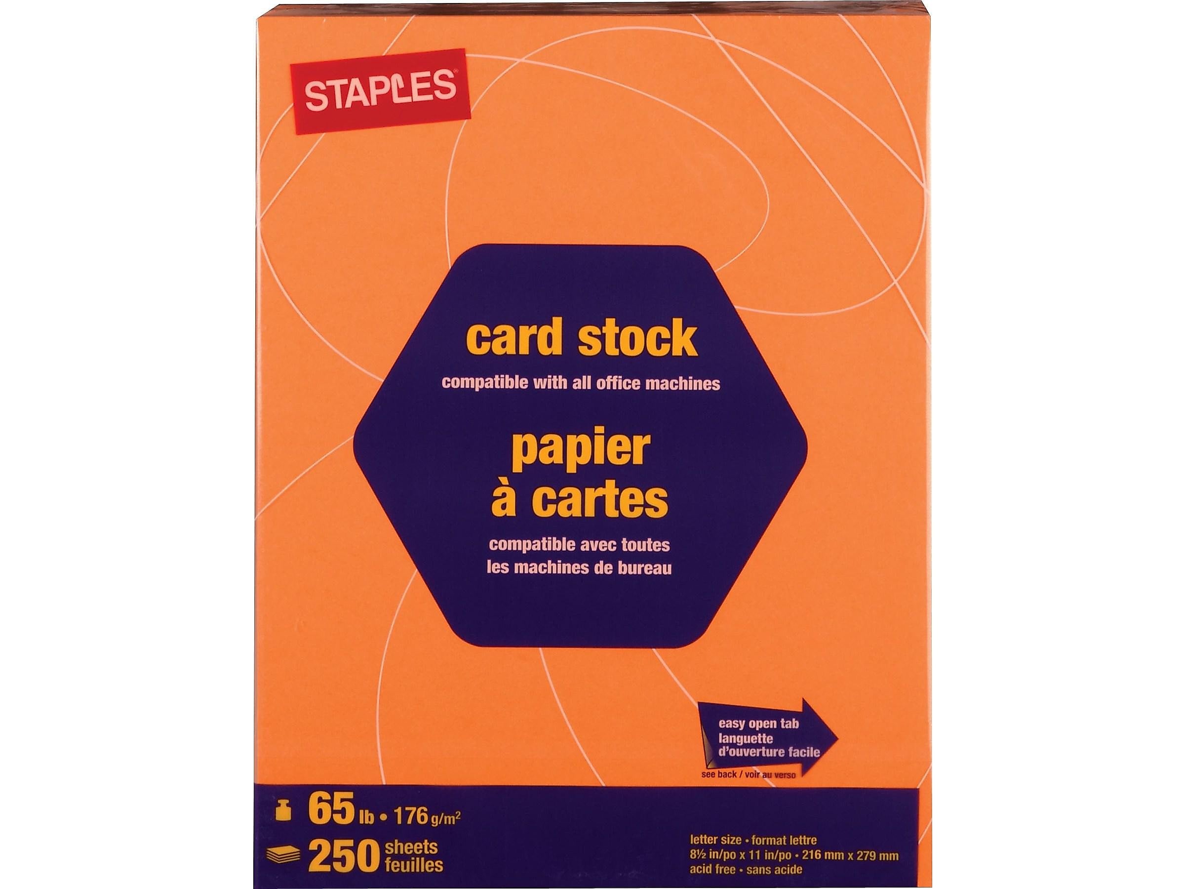 Staples Brights 65 lb. Cardstock Paper, 8.5" x 11", Bright Orange, 250 Sheets/Pack