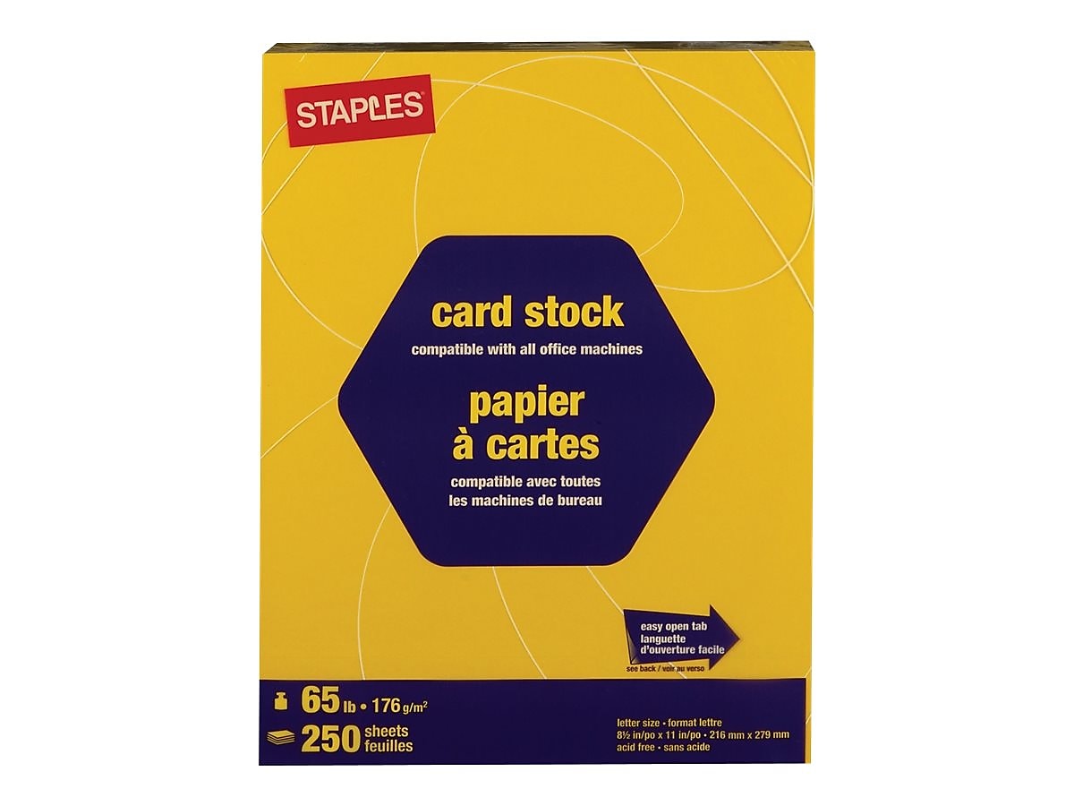 Staples Brights 65 lb. Cardstock Paper, 8.5" x 11", Bright Yellow, 250 Sheets/Pack