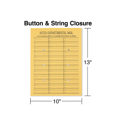 Staples Button & String Inter-Departmental Envelopes, 10" x 13", Brown Kraft, 100/Box