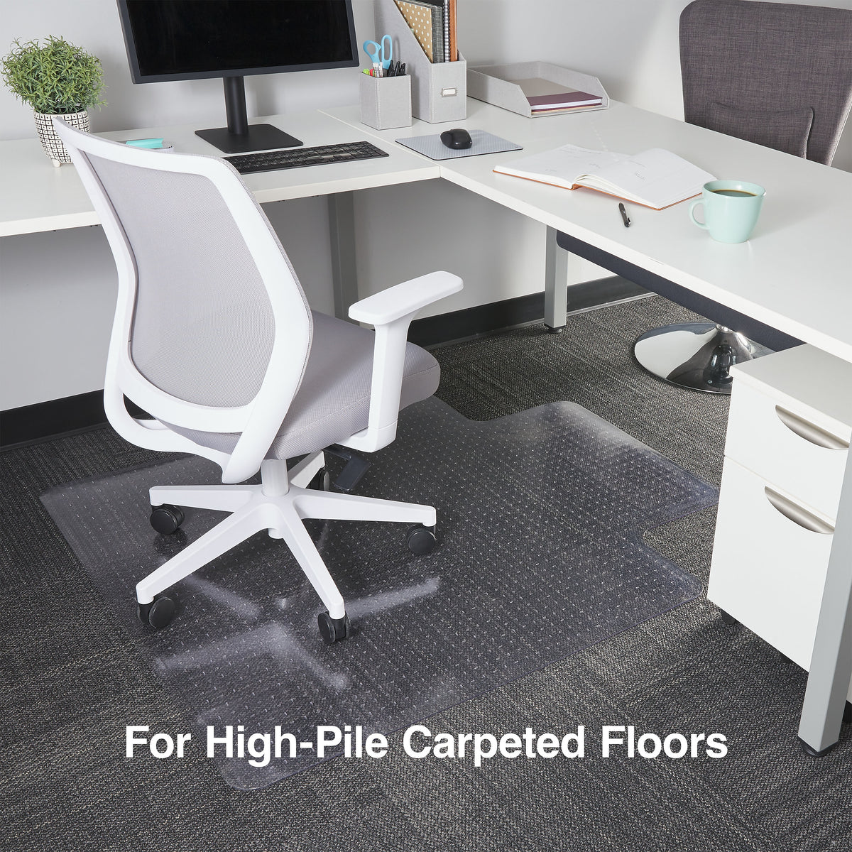 Staples® Carpet Chair Mat with Lip, 45" x 53'', High-Pile, Clear