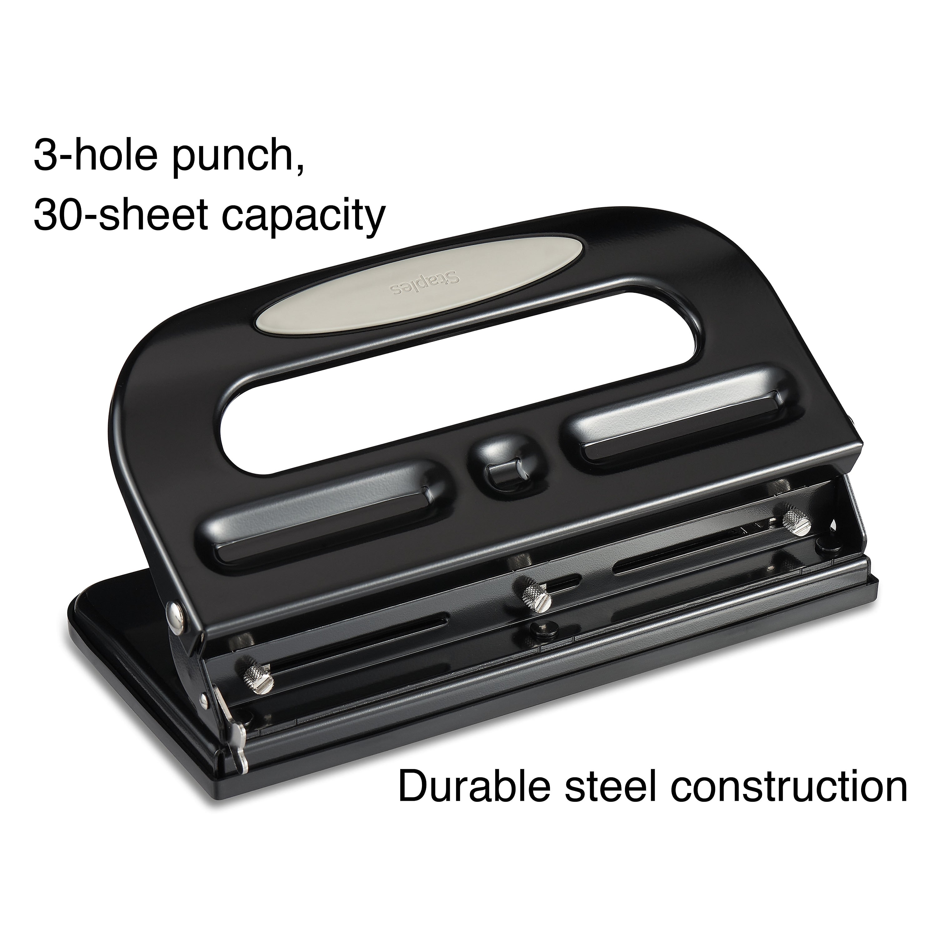 Staples Circle 3-Hole Punch, 30 Sheet Capacity, Black