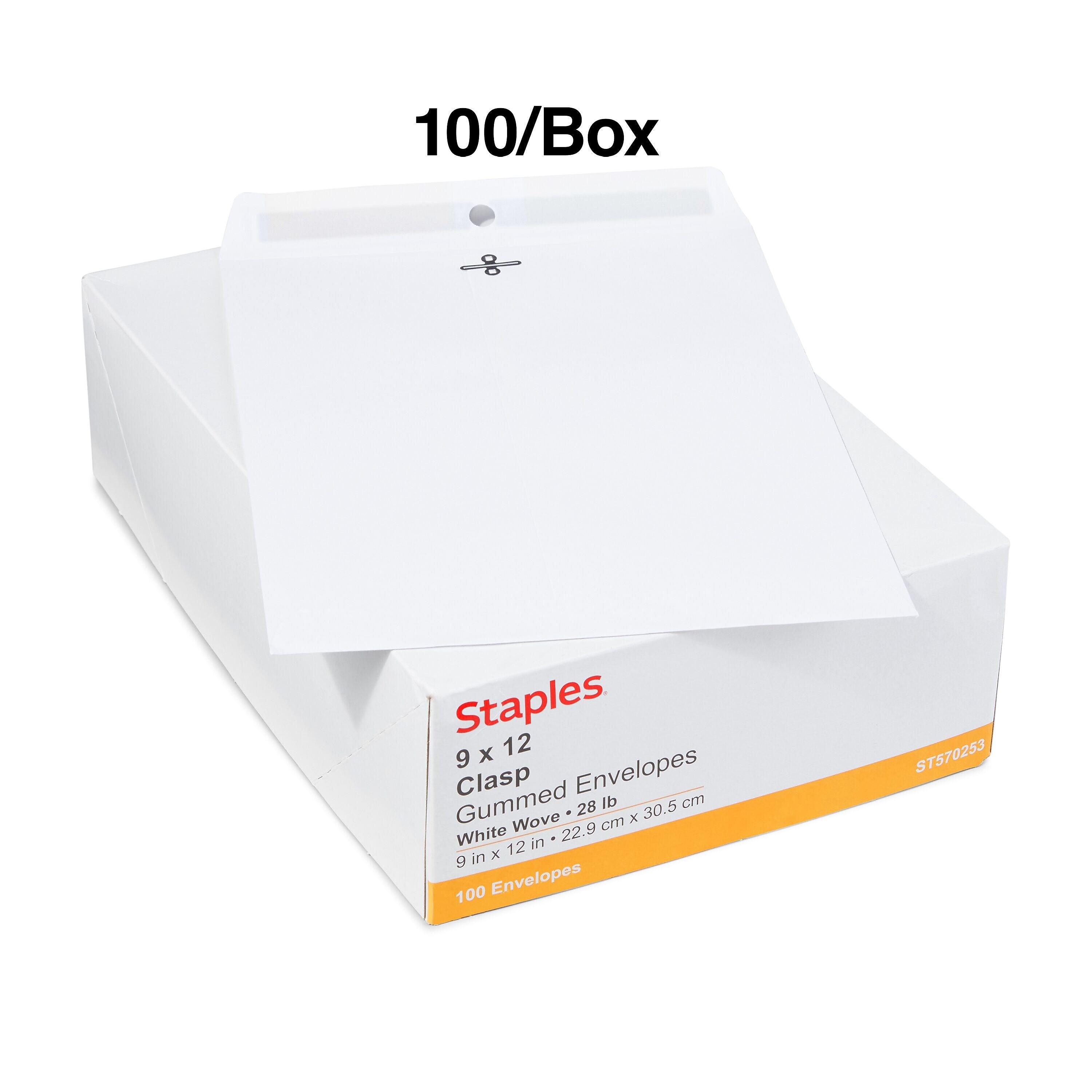 Staples Clasp Catalog Envelopes, 9"L x 12"H, White, 100/Box