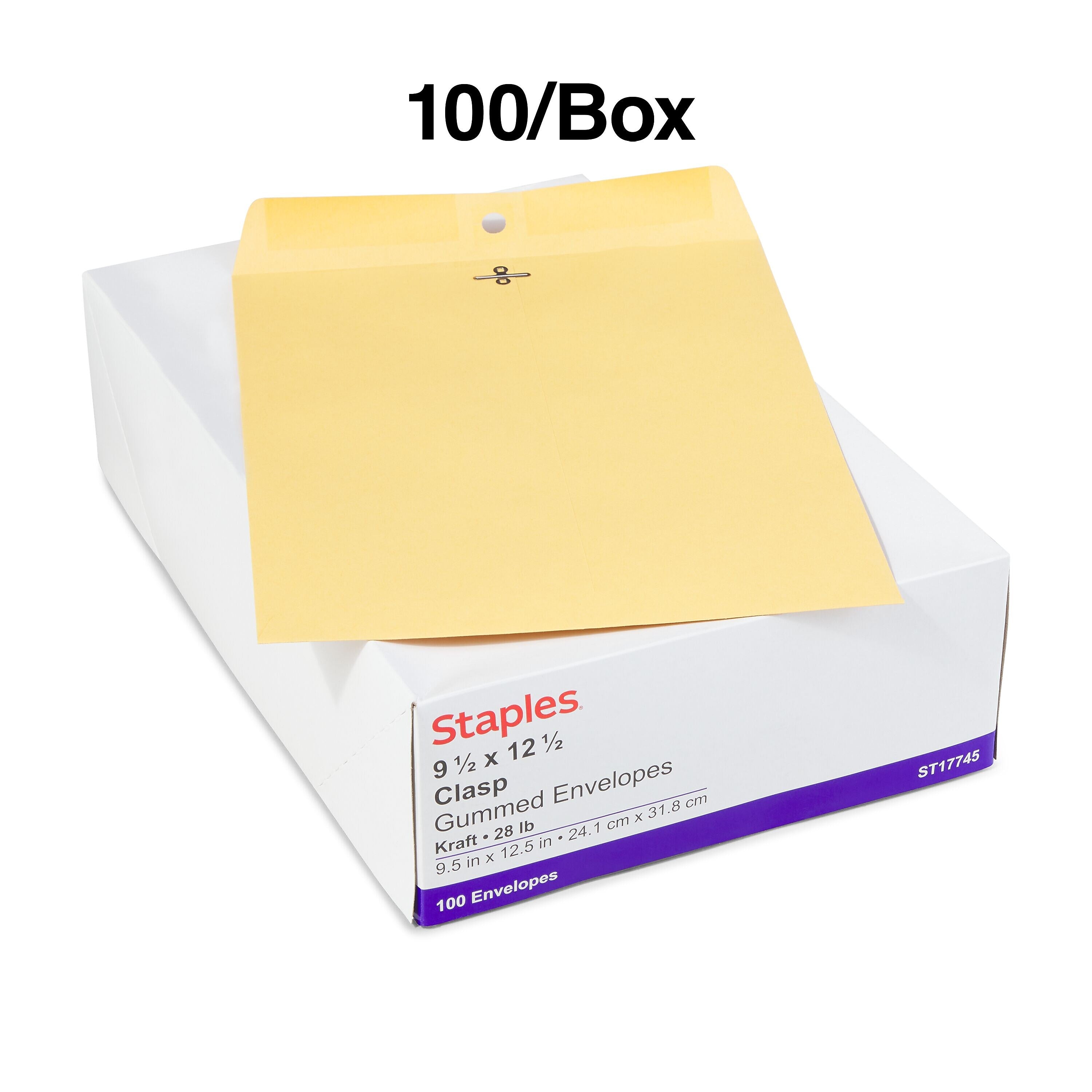 Staples Clasp & Moistenable Glue #12.5 Catalog Envelopes, 9.5" x 12.5", Brown, 100/Box