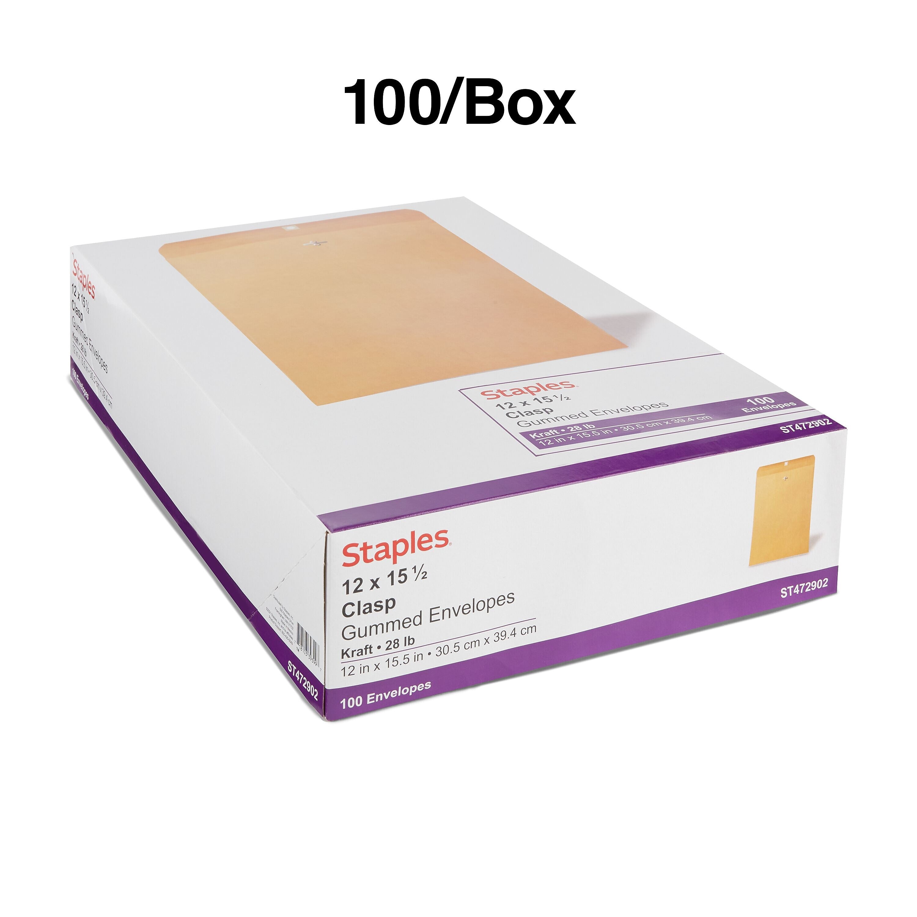 Staples Clasp & Moistenable Glue #15.5 Catalog Envelopes, 12" x 15.5", Brown, 100/Box