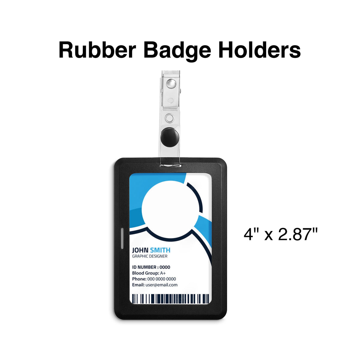 Staples Clip On ID Badge Holder, 4" x 2.87", Rubber, Black