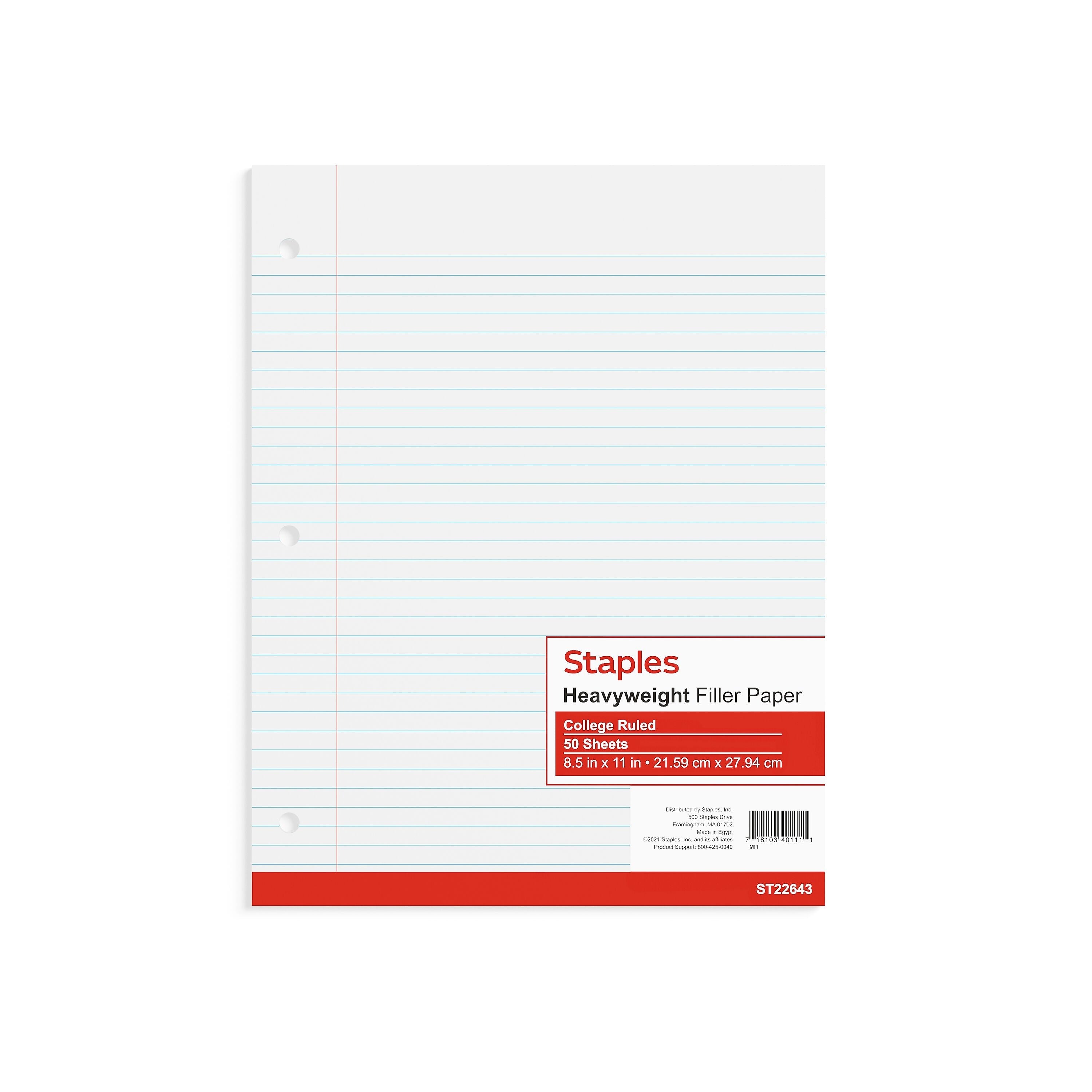 Staples® College Ruled Filler Paper, 8.5