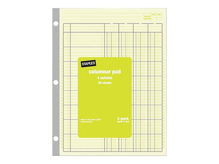 Staples Columnar Books, 100 Pages, 4 Columns, Green, 2/Pack