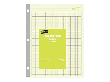 Staples Columnar Books, 100 Pages, 5 Columns, Green, 2/Pack