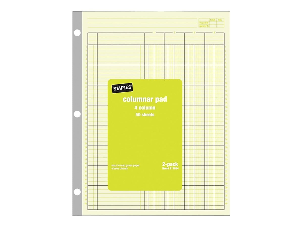 Staples Columnar Books, 100 Pages, Green, 2/Pack