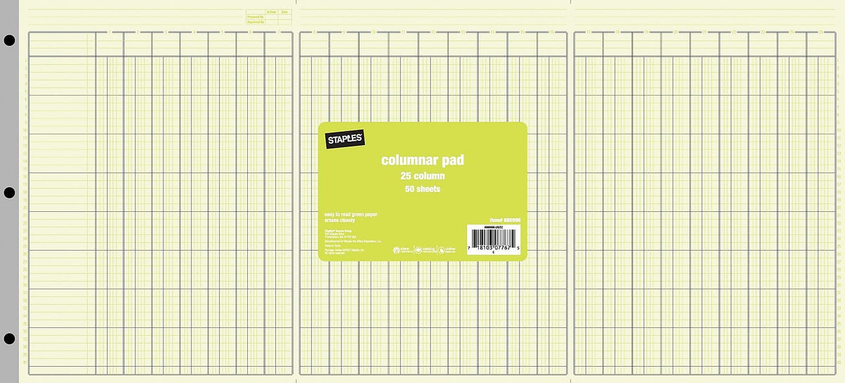 Staples® Columnar Pad, 50 Sheets, 25 Column, 11"H x 25 3/8"W