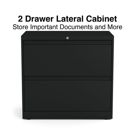 Staples Commercial 2 File Drawer Lateral File Cabinet, Assembled, Black, Letter/Legal, 30"W